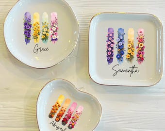 Personalized Vintage Birth Month Flower Ring Trinket Dish | Friend Jewelry Dish | Wedding Bridesmaid Gift | Gift for Her