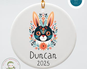 Personalized Scandinavian Bunny Christmas Ornament | Boho Holiday Ornament