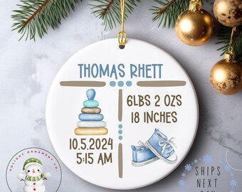 Boys Birth Announcement Christmas Ornament | Watercolor Ornament | New Baby | Personalized Baby Gift | New Parent Christmas Gift