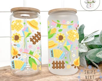 Sunflower Garden Glass Libbey Cup | Gardening Iced Coffee Cup | 16 oz/20 oz | Gift for Gardener | Gift for Her