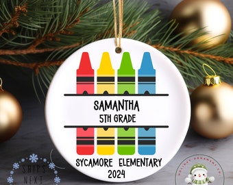 School Grade Personalized Christmas Ornament | Name Ornament | Elementary School Ornament | Glass or Ceramic Ornament