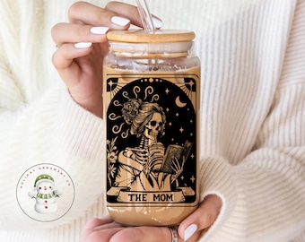 The MOM Tarot Card Glass Tumbler | Custom Mom Iced Coffee Cup | 16 oz or 20 oz | Gifts for Her | Mothers Day Gift Gift | Birthday