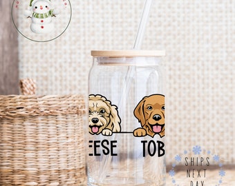 Custom Pet Dog Cat Glass Tumbler | Cute Personalized Pet Iced Coffee Cup | 16 oz or 20 oz | Gifts for Her