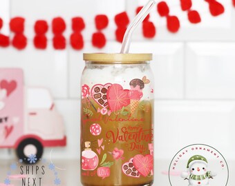 Sweet Valentine Libbey Glass Tumbler | Girlfriend Wife Gift Girly Iced Coffee Cup | 16 oz or 20 oz | Bookclub Cup | Party Favors