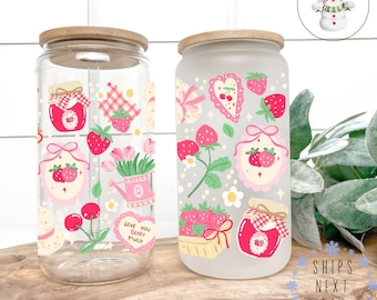 Berry Cute Glass Libbey Cup | Summer Themed Iced Coffee Cup | 16 oz/20 oz | Bridal Party Favors | Gift for Her | Summer Party Cup