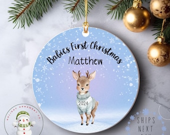 Boy Deer Babys Babies First Christmas Ornament | New Baby | First Christmas | Personalized Baby Gift | New Parent Christmas Gift
