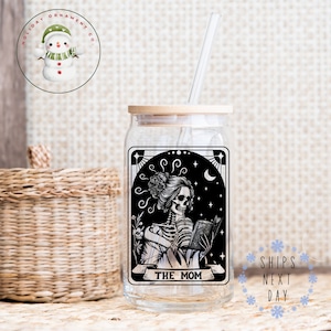 Vaso de cristal con la carta del Tarot para mamá / Taza de café helado Libbey para mamá / 16 oz/20 oz / Regalos para ella / Recuerdos de fiesta