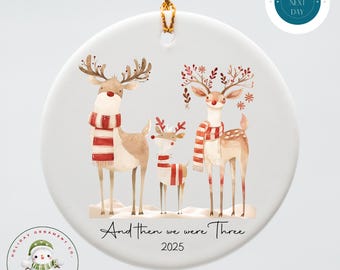 First Christmas As A Family of Three Reindeer Ornament | Peculiar Reindeer Family | Cute Holiday Family Ornament