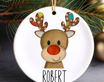 Boy Reindeer Personalized Ornament | Cute Kids Ornament | Holiday Gift | Kids Stocking Stuffer | New Parent Ornament
