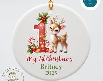 Reindeer Baby's First Christmas Ornament: Custom Ceramic Ornament