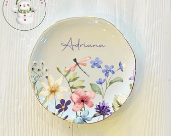 Personalized Dragonfly Garden Flower Ring Trinket Dish | Jewelry Dish | Wedding Bridesmaid Gift