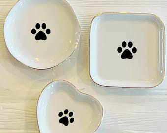 Paw Print Ceramic Trinket Dish | Pet Memorial Gift | Dog Mom Ring Dish