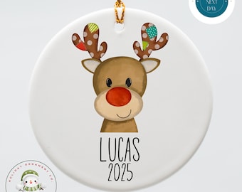 Boy Reindeer Personalized Ornament | Cute Kids Ornament | Holiday Gift | Kids Stocking Stuffer | New Parent Ornament
