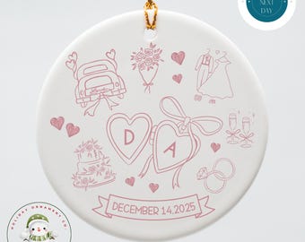 Personalized Ceramic Christmas Ornament: Couples Gift, Something Pink