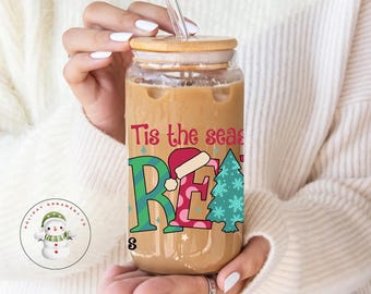 Tis the Season To Read Glass Tumbler Cup | Merry Bookmas Holiday Iced Coffee Cup | 16 oz/20 oz | Cute Xmas Cup | Bookish Book Club Gift