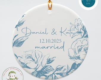Chinoiserie Ceramic Wedding Couples Ornament | Keepsake Ceramic Holiday Ornament