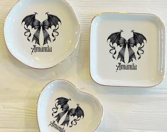 Dark Romance Personalized Ring Dish | Halloween Gothic Custom Ceramic Trinket Ring Dish | Jewelry Dish | Gift For Her