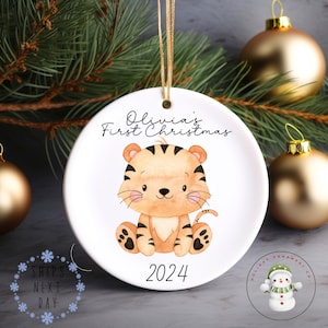 Personalized Baby's First Christmas Ornament: Tiger Cub, New Parent Gift