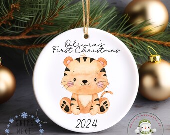 Babys First Christmas Ornament | Baby Tiger Ornament | New Baby | Personalized Baby Gift | New Parent Christmas Gift