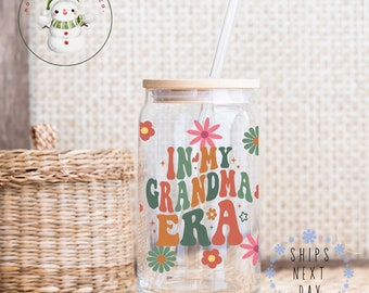 In My Grandma Era Retro Glass Tumbler Cup | Libbey Iced Coffee Cup | 16 oz/20 oz | Gifts for Her | Mothers Day Birthday