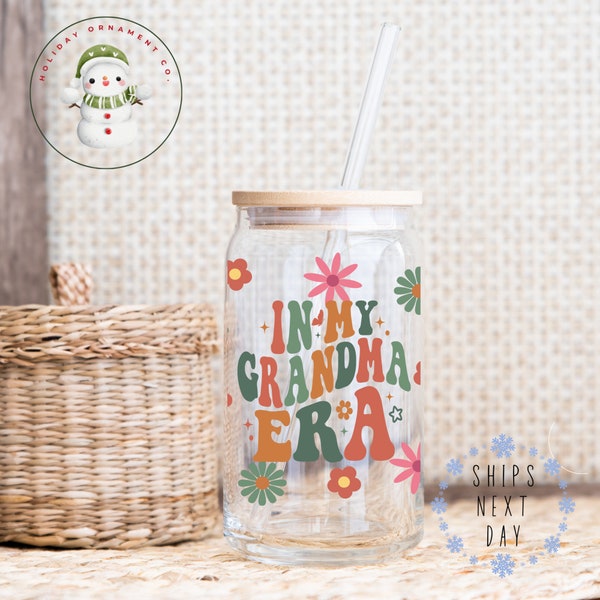 In My Grandma Era Retro Glass Tumbler Cup | Libbey Iced Coffee Cup | 16 oz/20 oz | Gifts for Her | Mothers Day Birthday