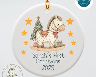 Rocking Horse First Christmas Ornament | New Baby Holiday Ornament | Personalized Baby Gift | New Parent Christmas Gift