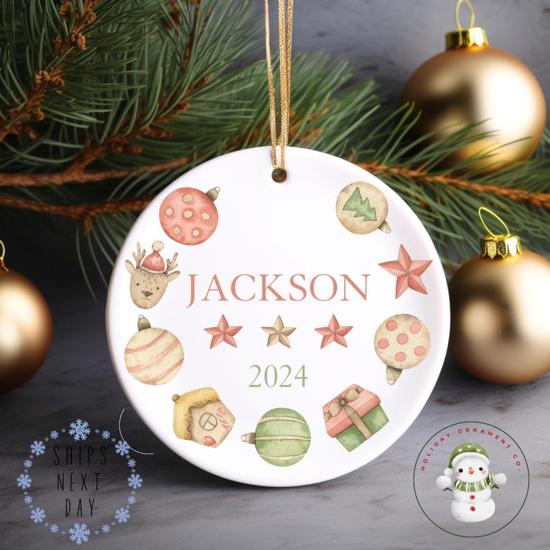 Watercolor Ornaments Personalized Name Christmas Ornament Keepsake Kids