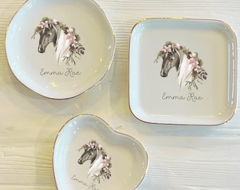 Personalized Watercolor Horse Ring Trinket Dish | Floral Horse Ring Dish | Horse Lover Jewelry Dish | Gift for Her