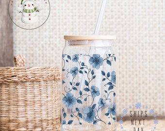 Morning Glory Glass Tumbler | Cute Iced Coffee Cup | 16 oz or 20 oz | Gifts for Her | Favors | Mothers Day Gift