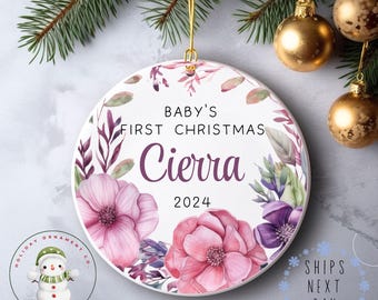 Floral Babys First Christmas Ornament | New Baby | First Christmas | Personalized Baby Gift | New Parent Christmas Gift