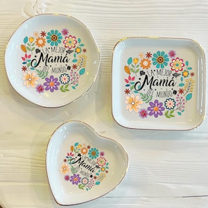La Mejor Mama De Mundo Ring Dish | Custom Ceramic Floral Spanish Mothers Day Ring Dish | Jewelry Dish | Gift For Mom