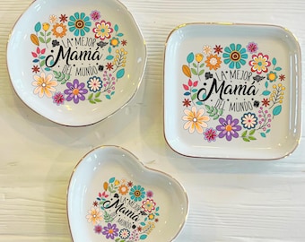 La Mejor Mama De Mundo Ring Dish | Custom Ceramic Floral Spanish Mothers Day Ring Dish | Jewelry Dish | Gift For Mom