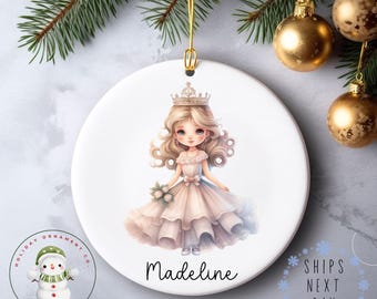 Blond Princess Girls Christmas Ornament | Cute Girly Glass or Ceramic Holiday Ornament | Keepsake Gift