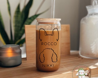 Custom Pet Dog Glass Tumbler | Cute Personalized Pet Iced Coffee Cup | 16 oz or 20 oz | Gifts for Her