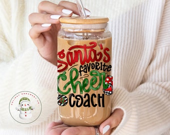 Santas Favorite Cheer Coach Glass Tumbler | Custom Cheer Coach  Iced Coffee Cup | 16 oz or 20 oz | Gifts for Her | Christmas Team Coaches