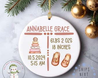 Girls Birth Announcement Christmas Ornament | Watercolor Ornament | New Baby | Personalized Baby Gift | New Parent Christmas Gift