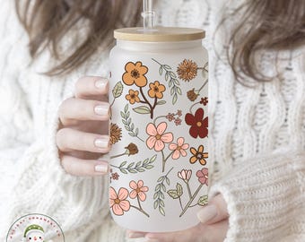 Boho Floral Glass Tumbler Cup | Wildflowers Libbey Iced Coffee Cup | 16 oz/20 oz | Cute Book Club Cup | Gift for Her