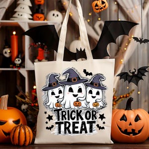 Cute Ghost Halloween Trick or Treat Bag | Candy Halloween Tote | Custom Kids Halloween Bag