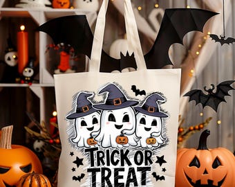 Cute Ghost Halloween Trick or Treat Bag | Candy Halloween Tote | Custom Kids Halloween Bag