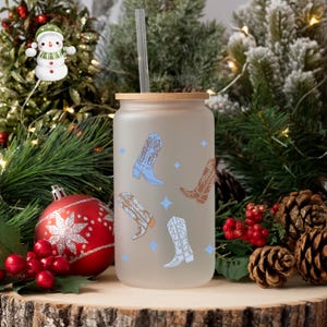 Coquette Cowgirl Boots Glass Tumbler: Girly Iced Coffee Cup (20 oz)
