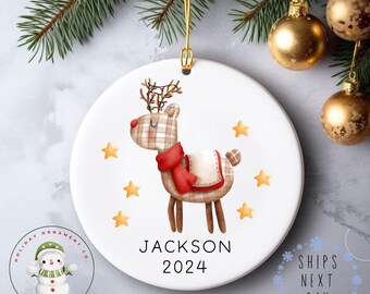 Reindeer Stars Christmas Ornament | Cute Kids Glass or Ceramic Holiday Ornament | Keepsake Gift