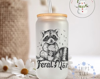 Feral Mama Glass Tumbler Cup | Feral Racoon Iced Coffee Cup | 16 oz/20 oz | Mom Cup | Gifts for Her