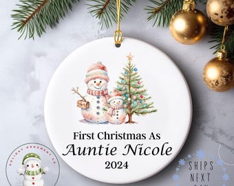 First Christmas Auntie Christmas Ornament | New Aunt Holiday Ornament | Personalized Aunt Gift | Gift for Sister