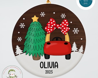 Personalized Cozy Coupe Girls Christmas Ornament | Keepsake Ceramic Holiday Ornament