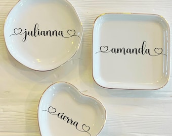 Personalized Name Ring Trinket Dish | Custom Name Hearts Ring Dish | Brides Bridal Party Jewelry Dish | Gift for Her