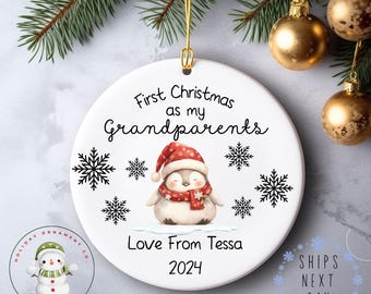Penguin First Grandparent Christmas Ornament | Personalized From Child Ceramic Ornament Gift | Gift for New Grandparents