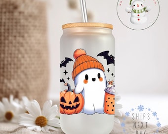 Ghost Coffee Glass Tumbler Cup | Halloween Iced Coffee Cup | 16 oz/20 oz | Cute Girly Fall Cup | Gifts for Her