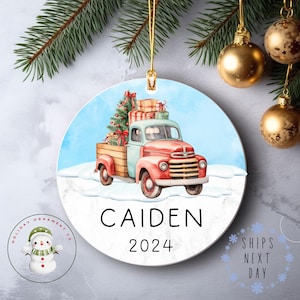Personalized Red Truck Christmas Ornament: Ceramic Keepsake Gift