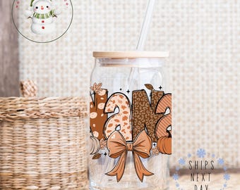 Nana Fall Glass Tumbler Cup | Thanksgiving Pumpkins Iced Coffee Cup | 16 oz/20 oz | Cute Nana Cup | Gifts for Her