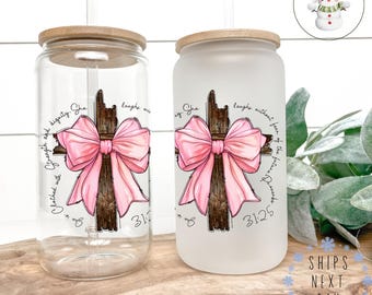 Coquette Proverbs 35 21 Glass Tumbler Cup | Christian Religious Libbey Iced Coffee Cup | 16 oz/20 oz | Gifts for Her